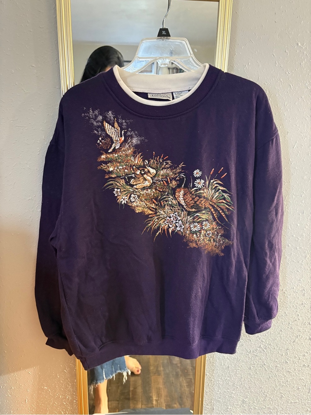 Vintage Purple Crewneck Sweater with Nature Graphic - Vintage